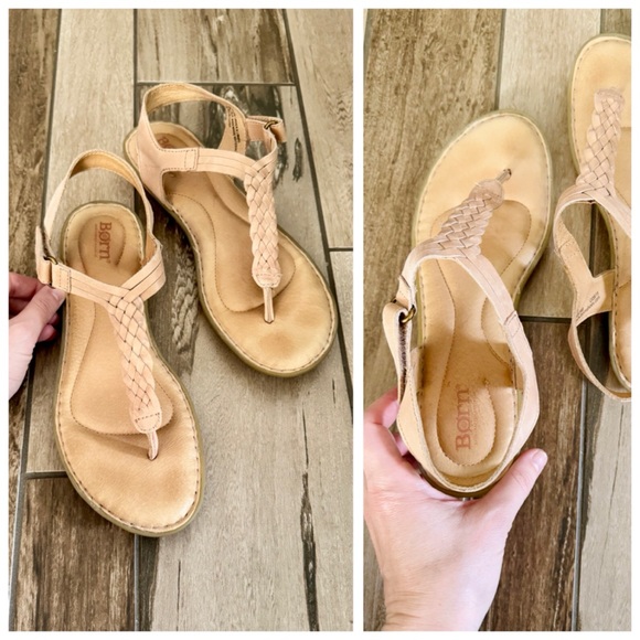 BORN Yarrow Braided Leather T-Strap Woven Boho Flat Sandals, Blush (Nude) sz. 8 - Picture 5 of 14